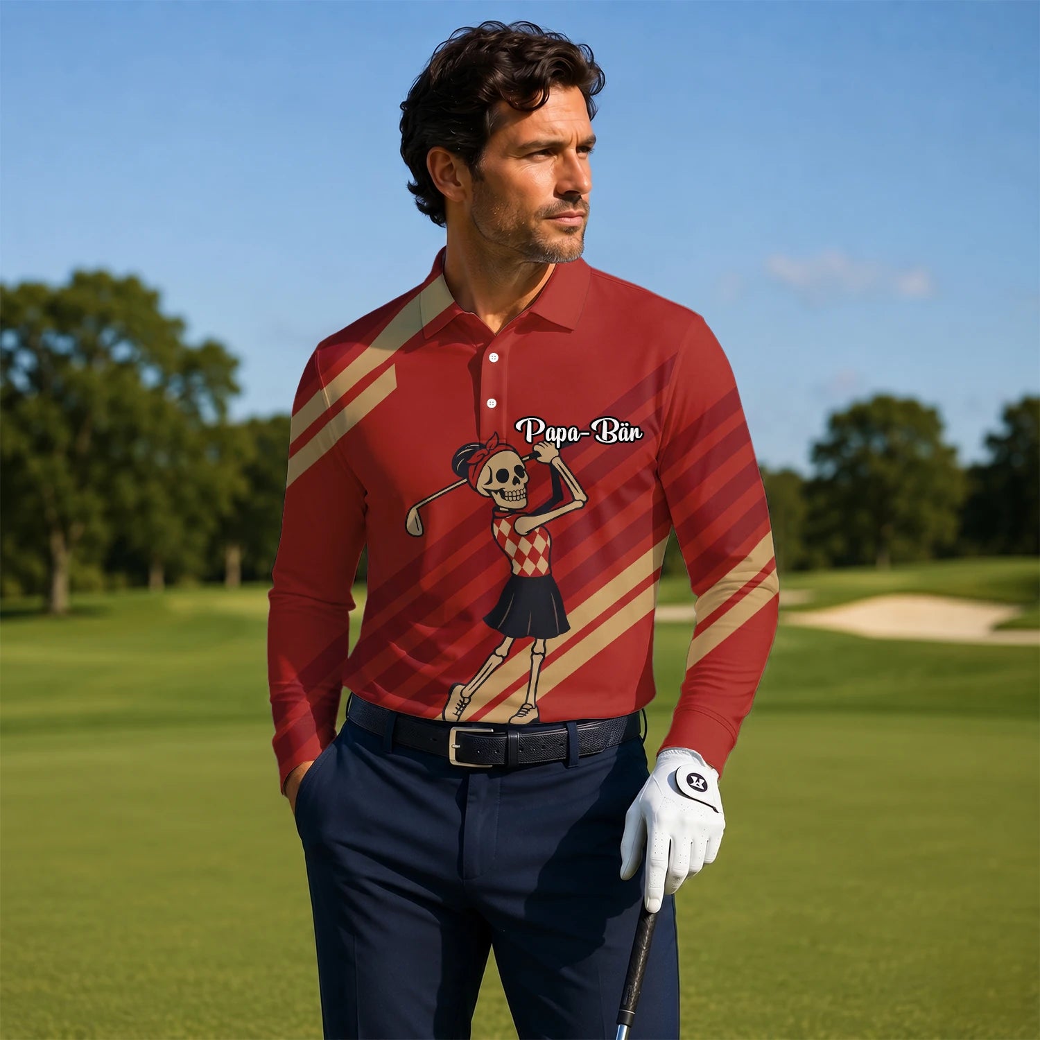 Personalised Red Skeleton Golfer Cartoon Golf Polo Shirt For Men Y0970