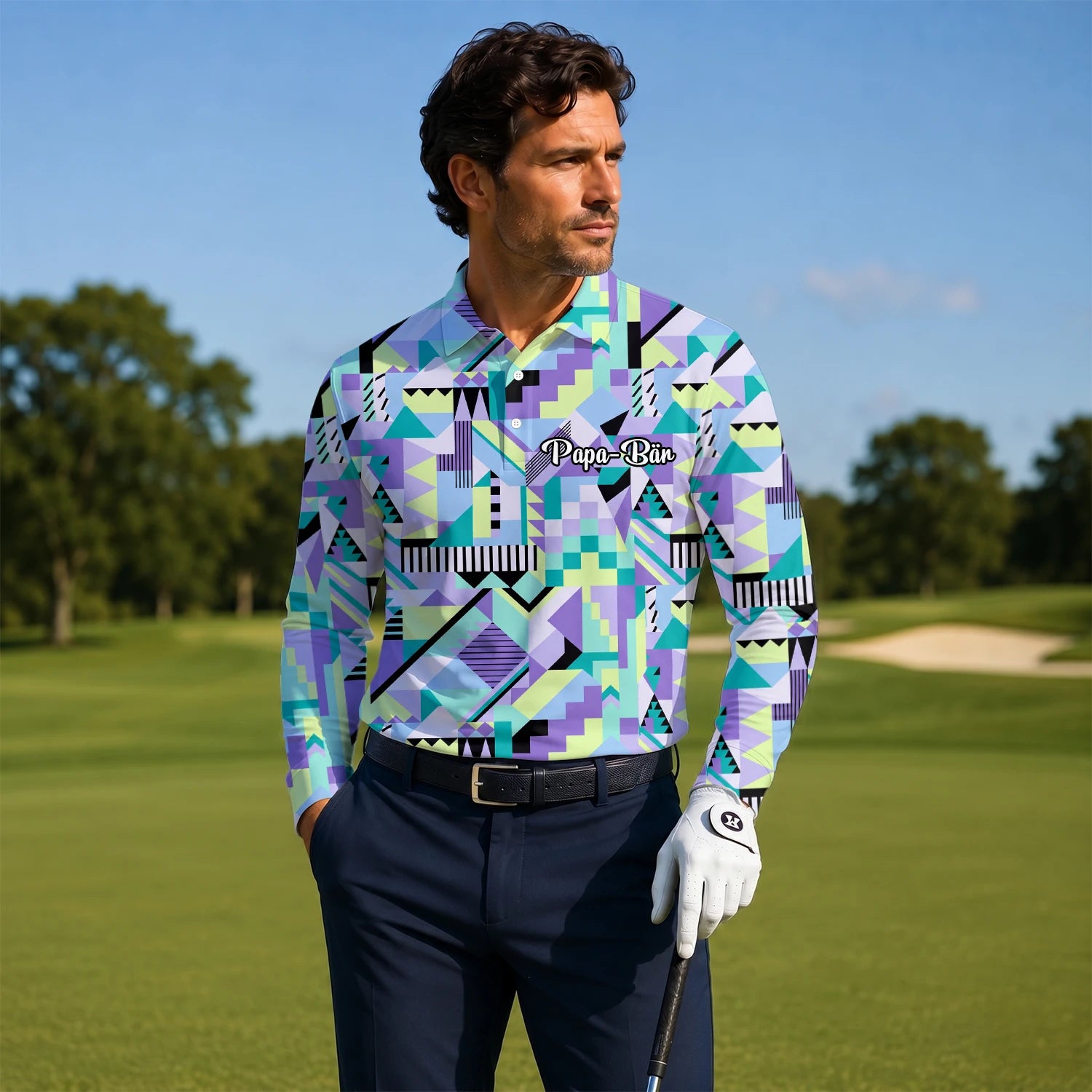 Personalised Pastel Geometric Memphis Pattern Golf Polo Shirt For Men Y0820