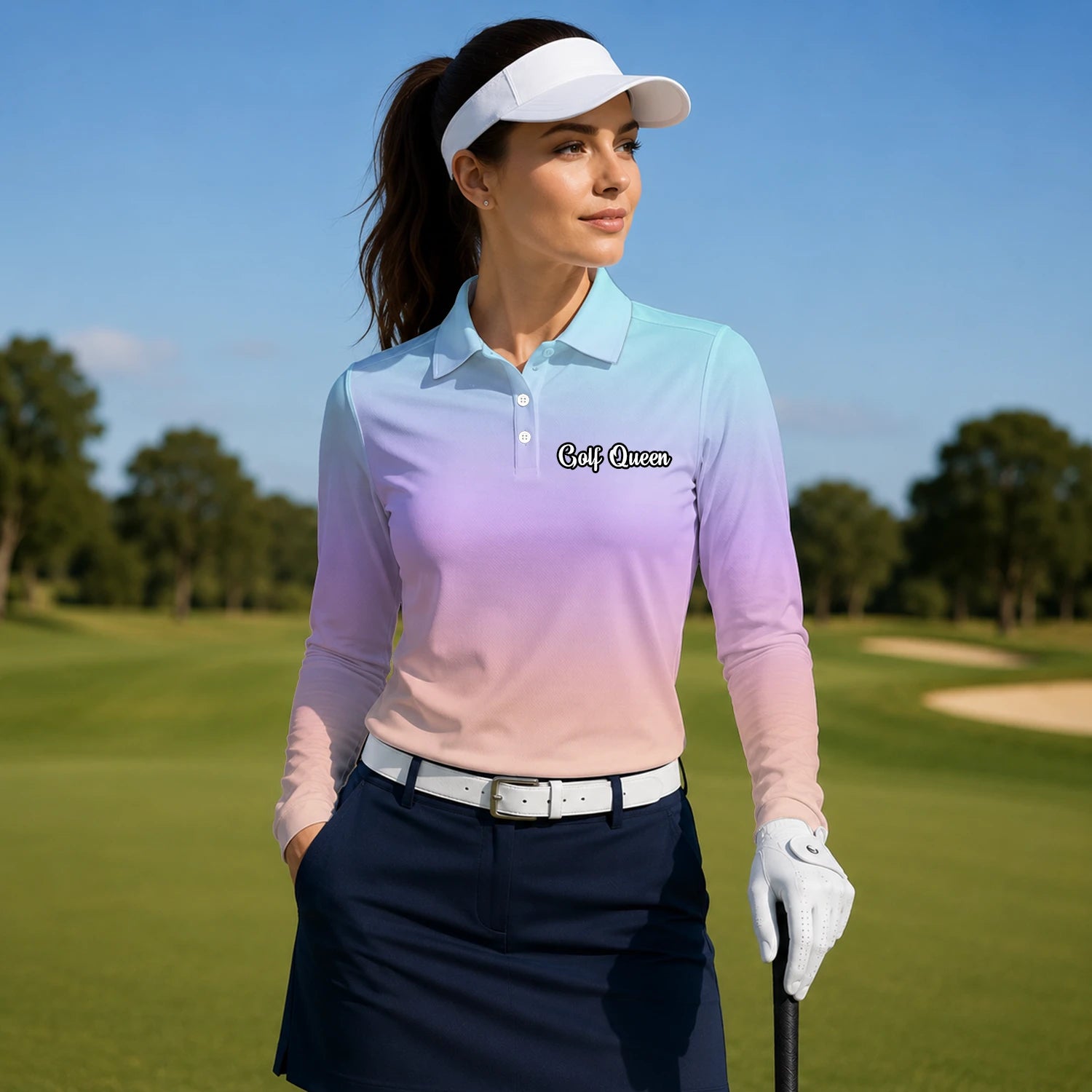 Personalised Pastel Rainbow Gradient Golf Polo Shirt For Women R9936