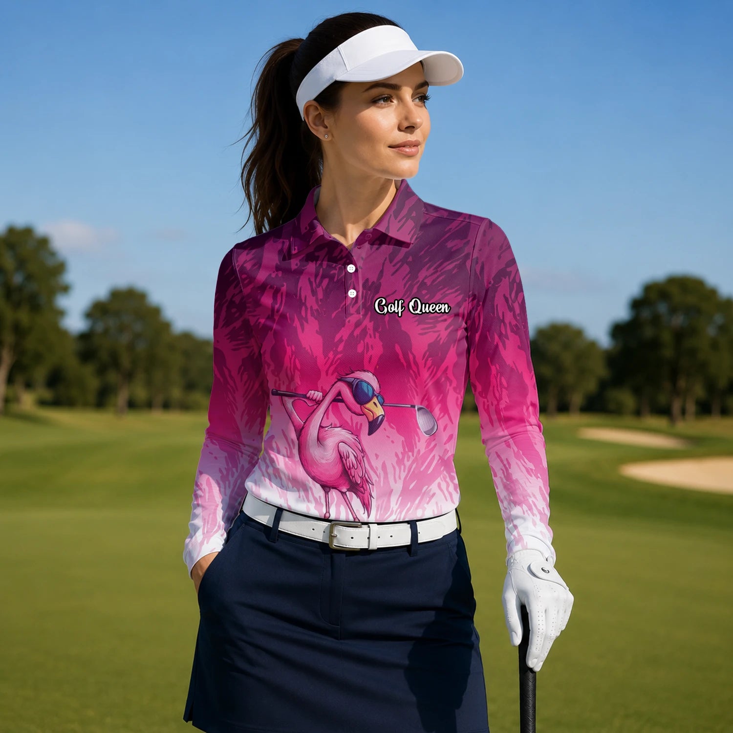 Personalised Pink Flamingo Golfer Paint Splash Golf Polo Shirt For Women R4990