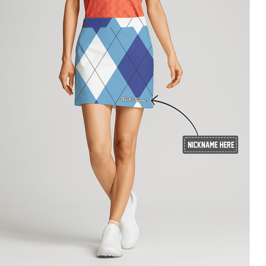 Personalized Women's Blue & White Argyle Golf Skort L3837 main image - S