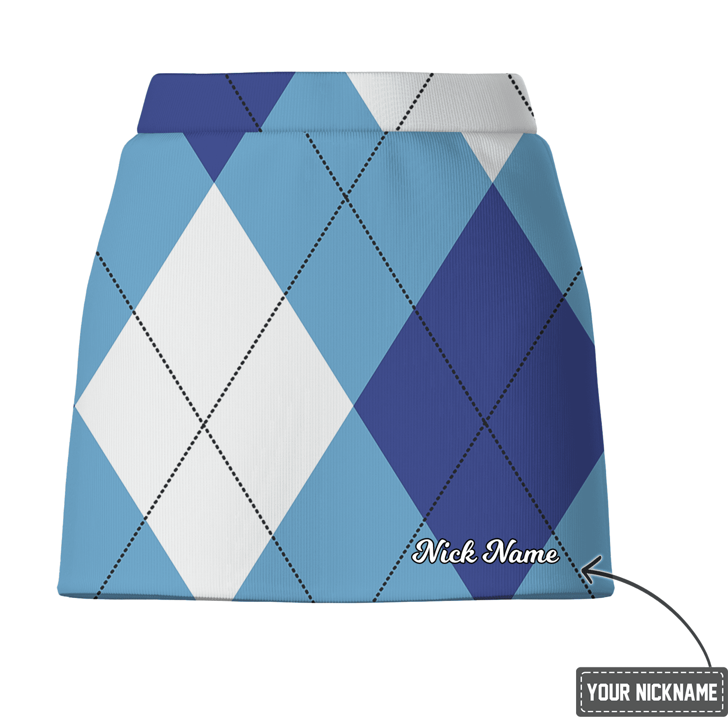 Personalized Women's Blue & White Argyle Golf Skort L3837 additional image 2
