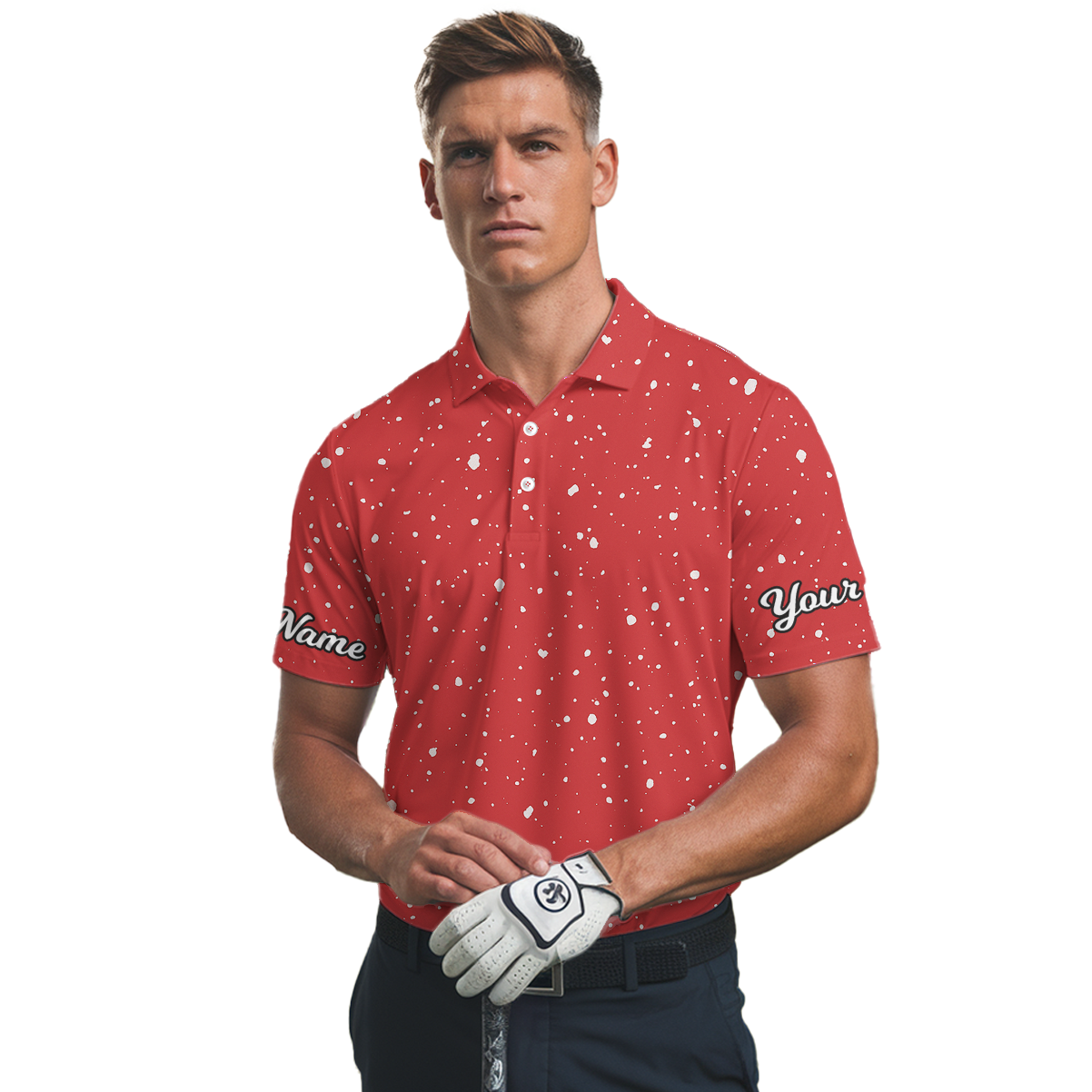Personalized Red Splatter Golf Polo for Men Custom Name Z6671 additional image 2