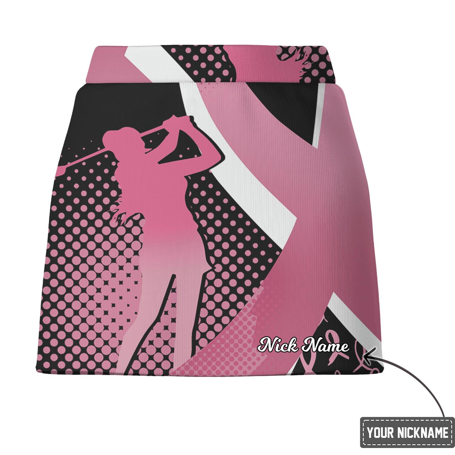 Personalized Pink Black White Ribbon & Golfer Print Women's Athletic Golf Skort E6166 additional image 2