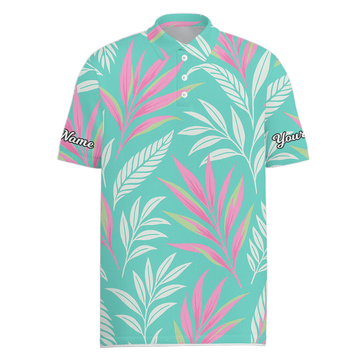 Personalized Golf Polo Shirt Men Tropical Leaf Teal Pink White T6980 main image - Men Polo S