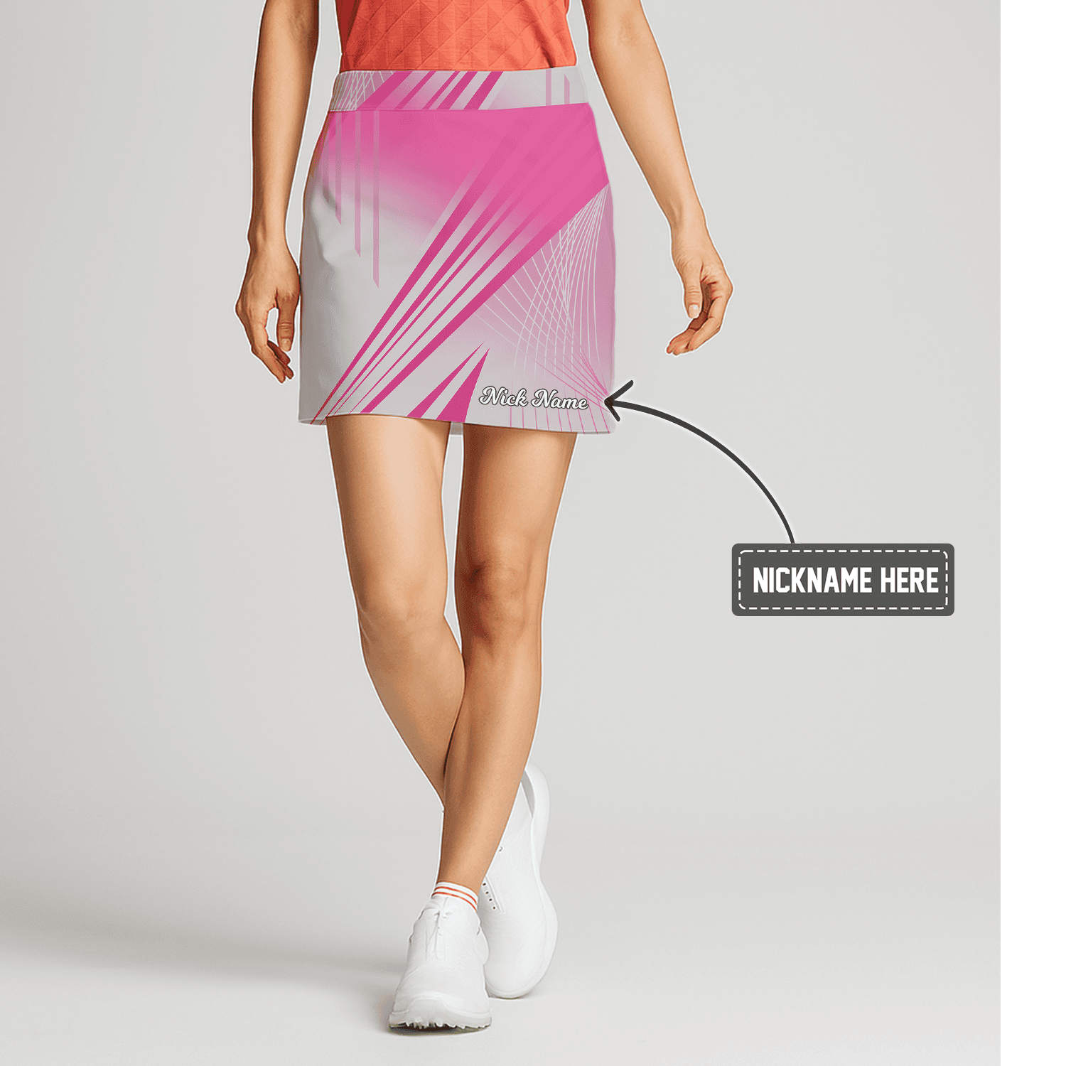 Personalized Pink & White Dynamic Abstract Athletic Women's Golf Skort I1164 main image - S