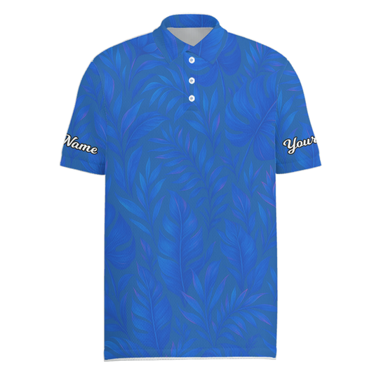 Personalized Blue Tropical Leaves Golf Polo Shirt for Men P7522 main image - Men Polo S
