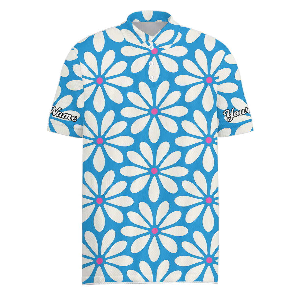 Personalized Daisy Floral Golf Polo Shirt for Men Blue White Pink Y7594 main image - Men Polo S