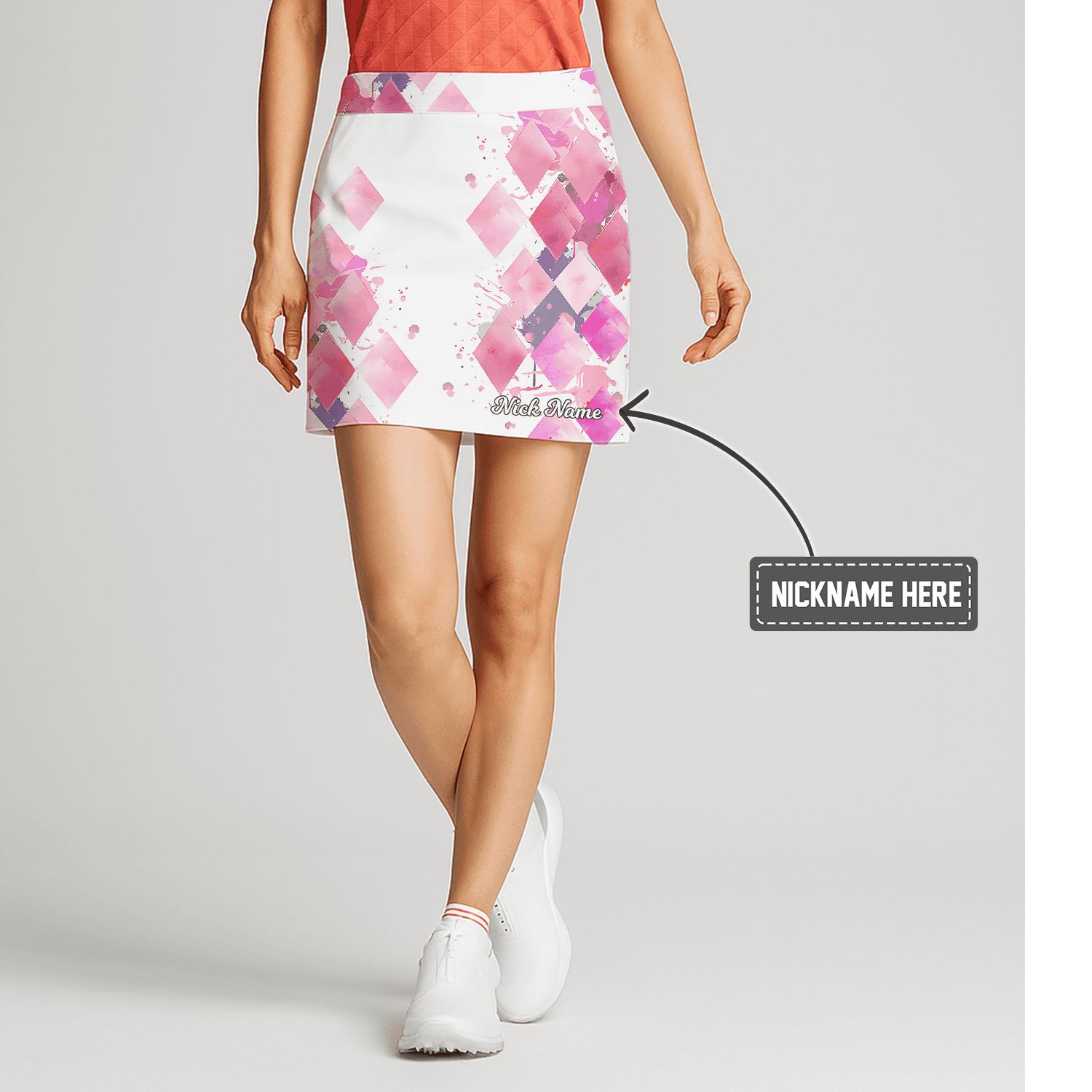 Personalized Women's White Pink Purple Watercolor Diamond Golf Skort Q4108 main image - S