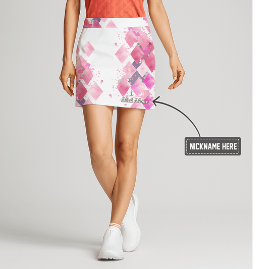 Personalized Women's White Pink Purple Watercolor Diamond Golf Skort Q4108 main image - S