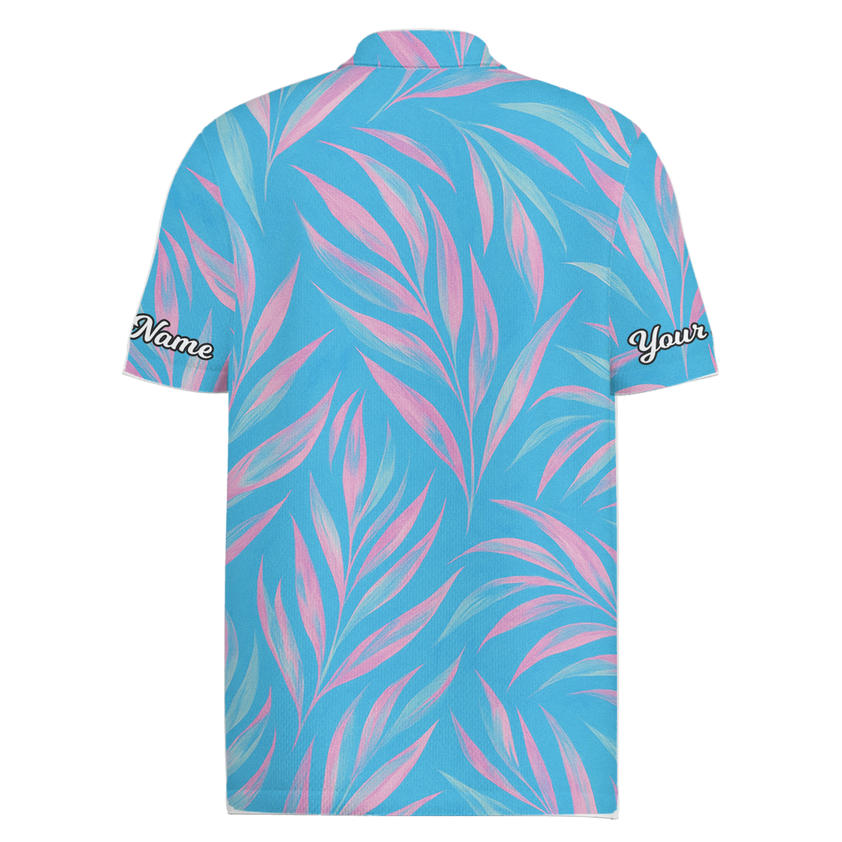 Personalized Golf Polo Shirt Men Tropical Palm Leaf Blue Pink Custom Name D1630 additional image 1