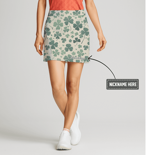 Personalized Women's Cream Green Shamrock & Heart Print Golf Skort A6419 main image - S