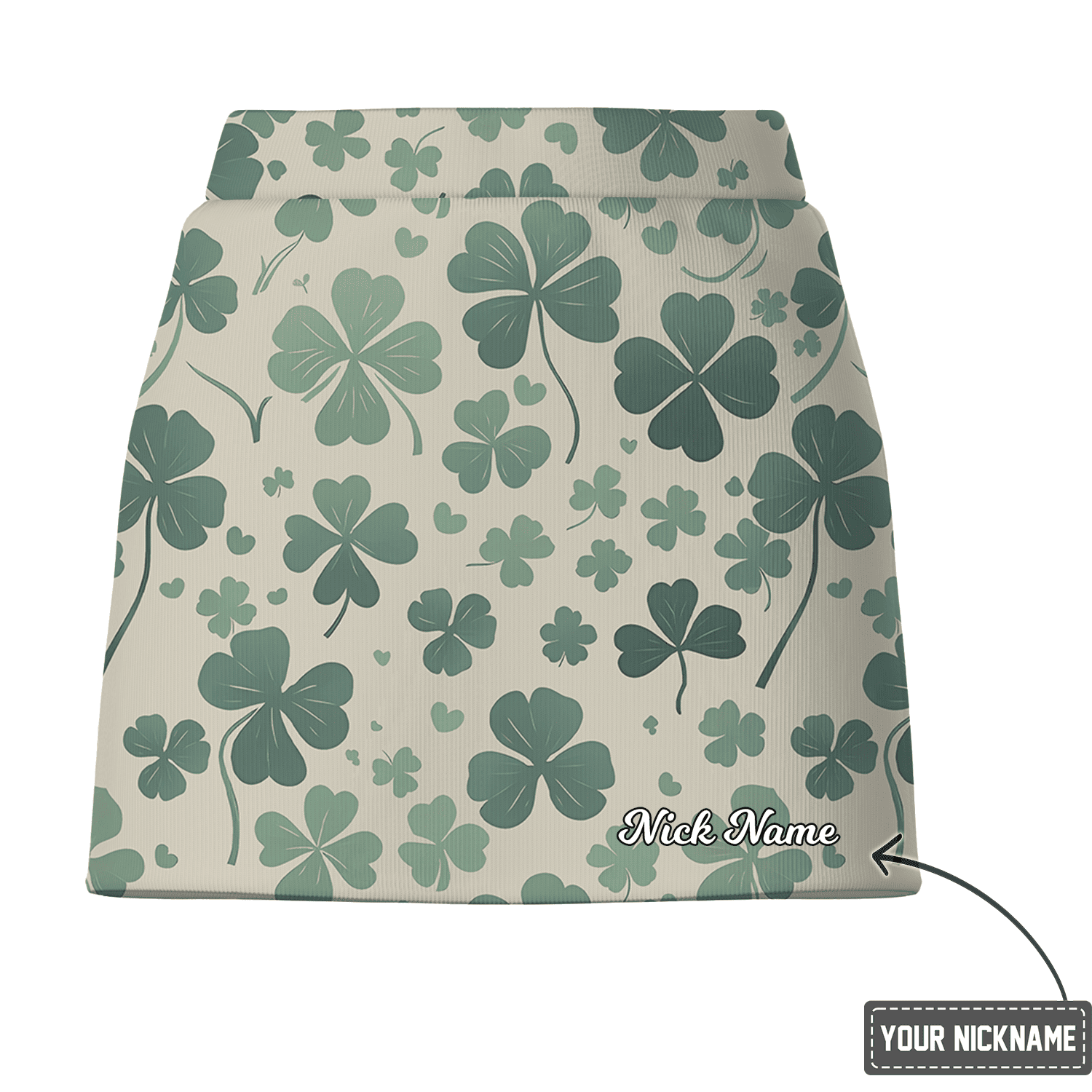 Personalized Women's Cream Green Shamrock & Heart Print Golf Skort A6419 additional image 2