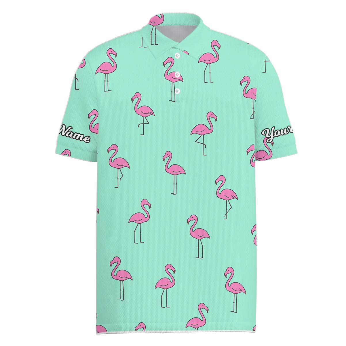 Personalized Pink Flamingo Golf Polo Shirt Teal for Men M9190 main image - Men Polo S