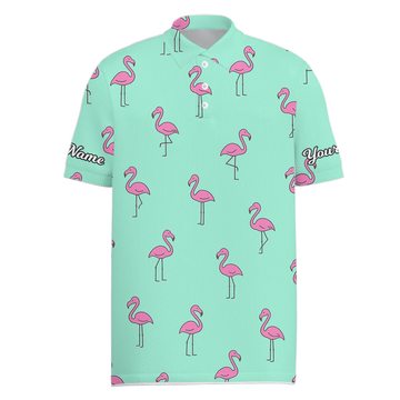 Personalized Pink Flamingo Golf Polo Shirt Teal for Men M9190 main image - Men Polo S