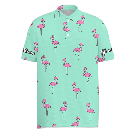 Personalized Pink Flamingo Golf Polo Shirt Teal for Men M9190 main image - Men Polo S