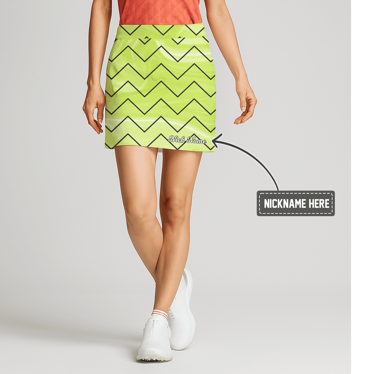 Personalized Women's Neon Green Abstract Zigzag Golf Skort M9993 main image - S