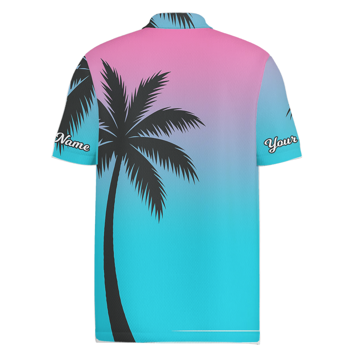 Personalized Beach Sunset Palm Tree Golf Polo for Men Pink Blue Teal V9925 additional image 1