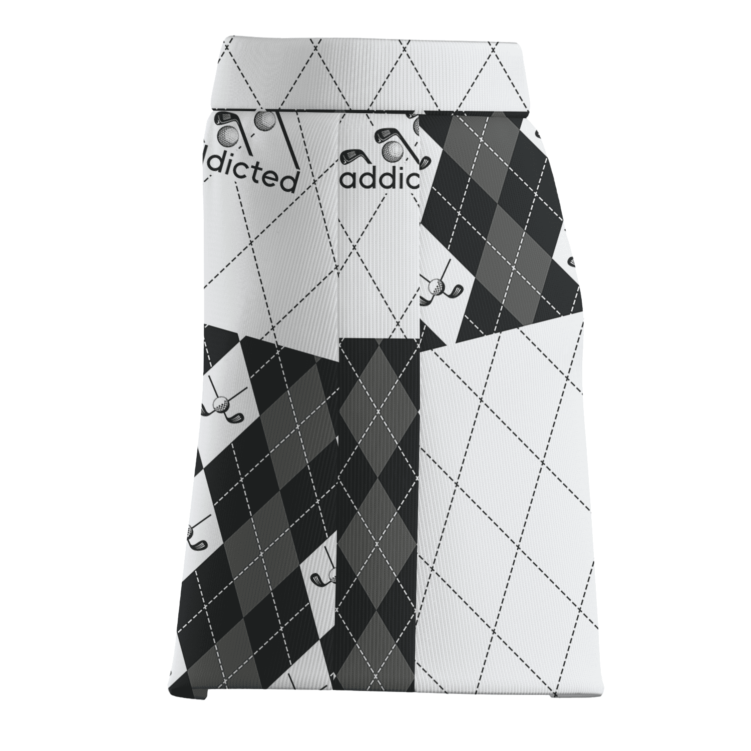 Personalized Women's Quartered Black & White Argyle Golf Skort with Golf Club Icons U4080 additional image 3