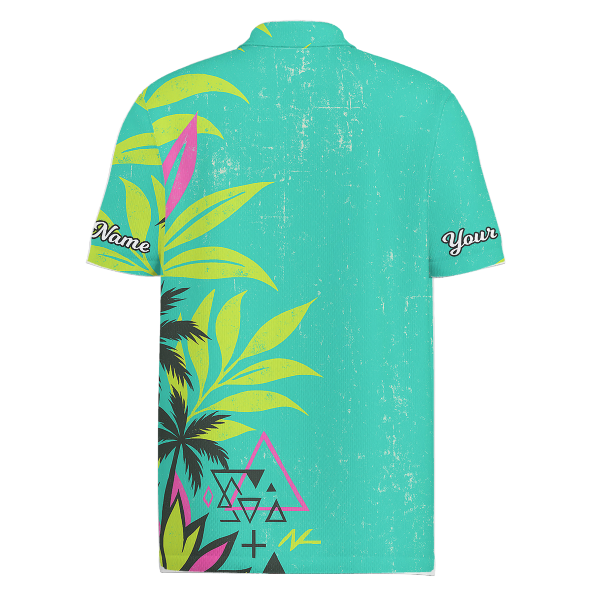 Personalized Men's Retro Tropical Palm Print Golf Polo Teal Pink I8793 additional image 1