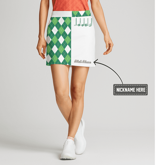 Personalized Green & White Argyle Golf Club Print Women's Golf Skort B8087 main image - S