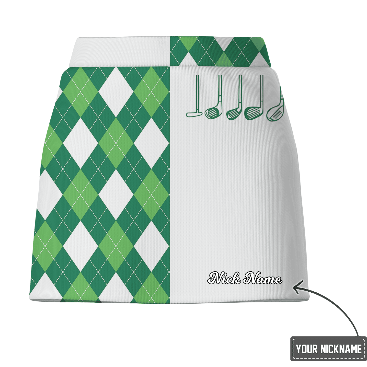 Personalized Green & White Argyle Golf Club Print Women's Golf Skort B8087 additional image 2