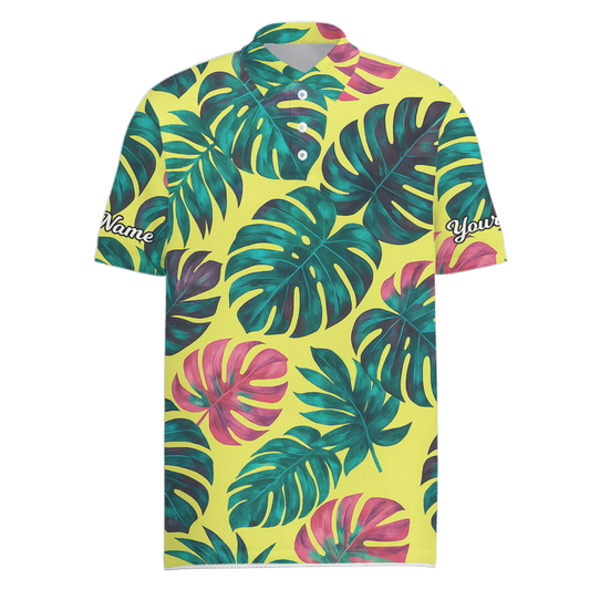 Personalized Yellow Tropical Monstera Leaf Golf Polo Shirt for Men Z3094 main image - Men Polo S