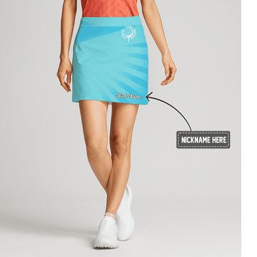 Personalized Aqua Blue Sunburst Women's Golf Skort with Custom Name X9637 main image - S