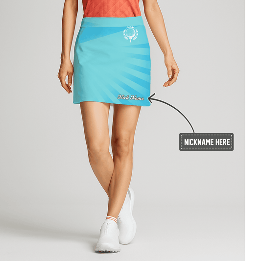 Personalized Aqua Blue Sunburst Women's Golf Skort with Custom Name X9637 main image - S