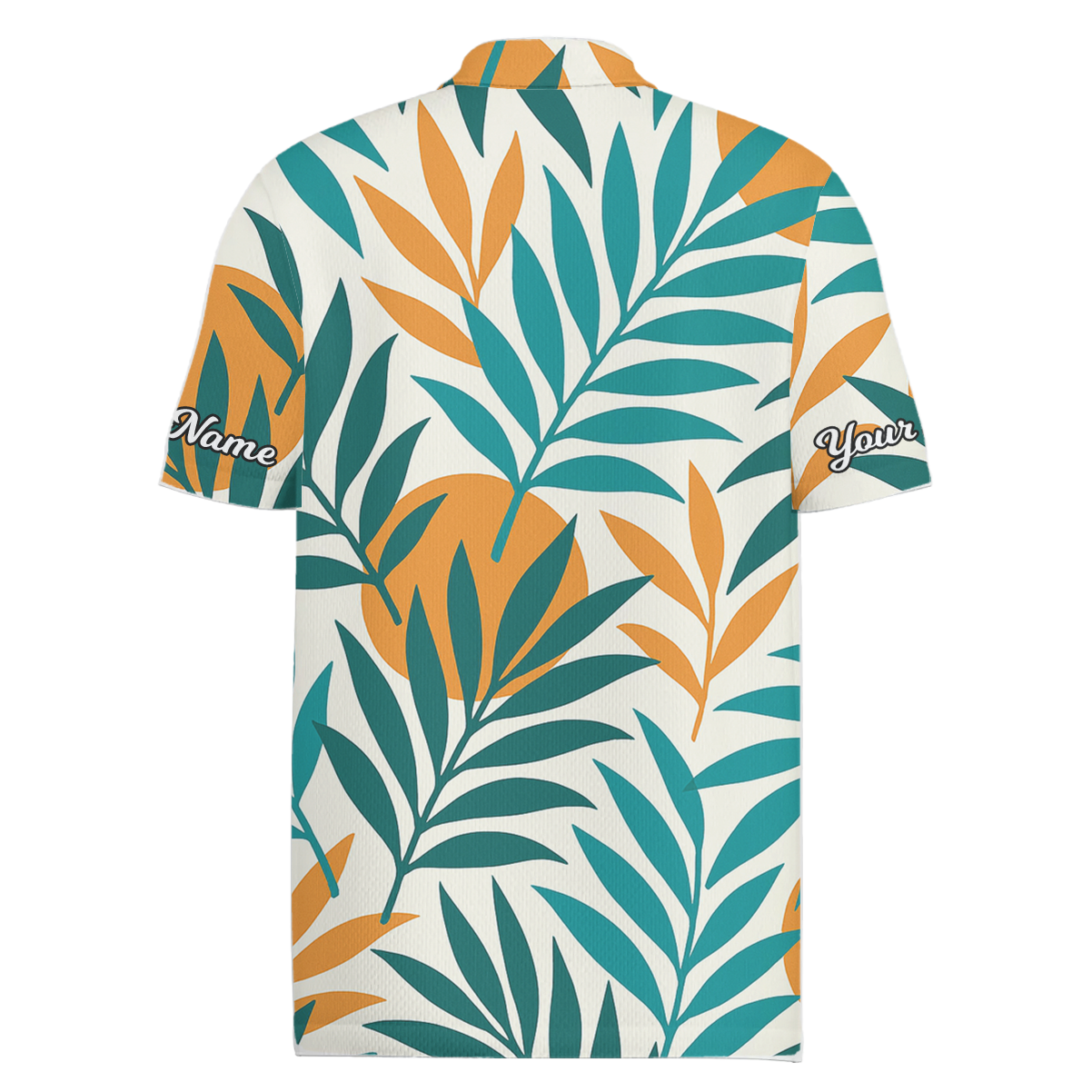 Personalized Men's Tropical Leaf Golf Polo Shirt Teal Orange Custom Name Q8714 additional image 1