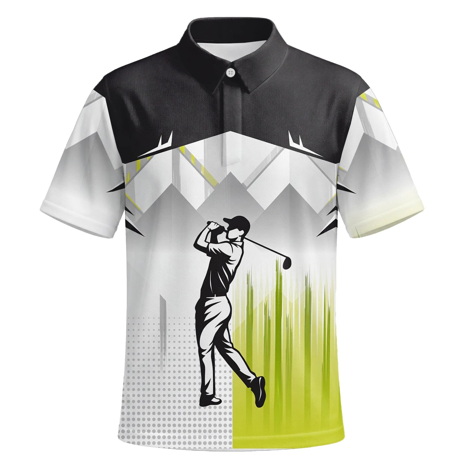 Personalised Black Grey Lime Golfer Silhouette Golf Polo Shirt For Men F4552 | Premium Short Sleeve | 6.webp