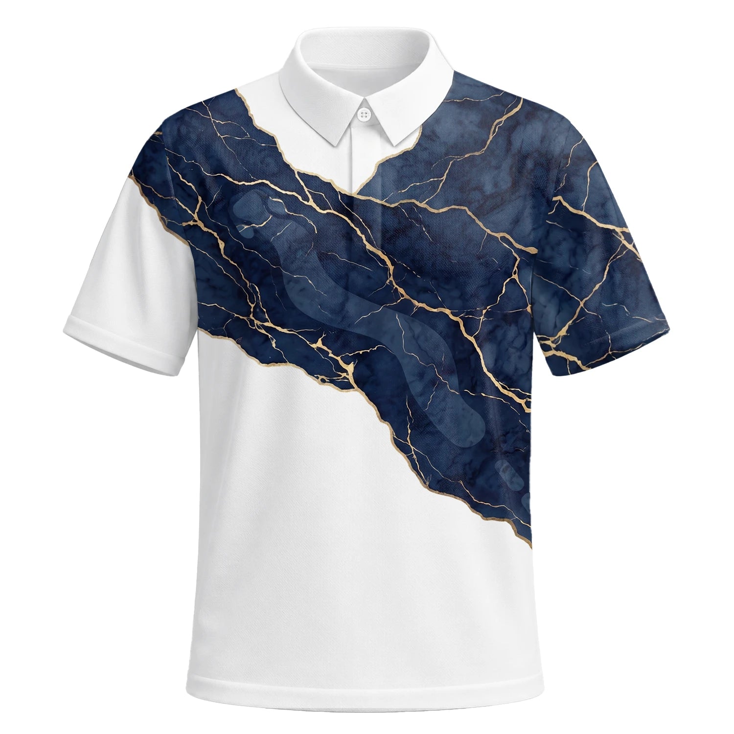 Personalised White Navy Marble Gold Vein Golf Polo Shirt For Men B4939 | Premium Short Sleeve | 6.webp