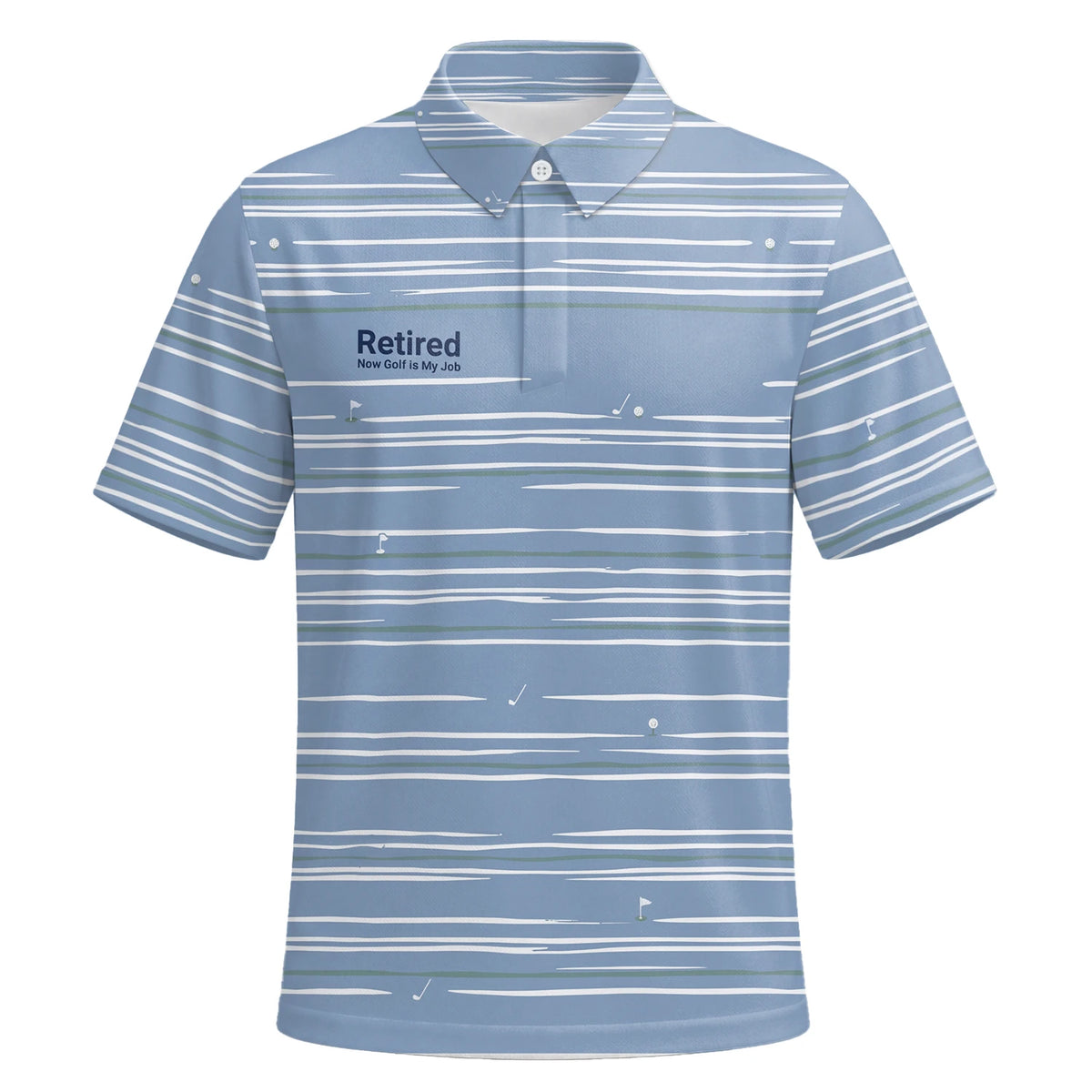 Personalised Powder Blue White Abstract Stripe Golf Polo Shirt For Men F9706