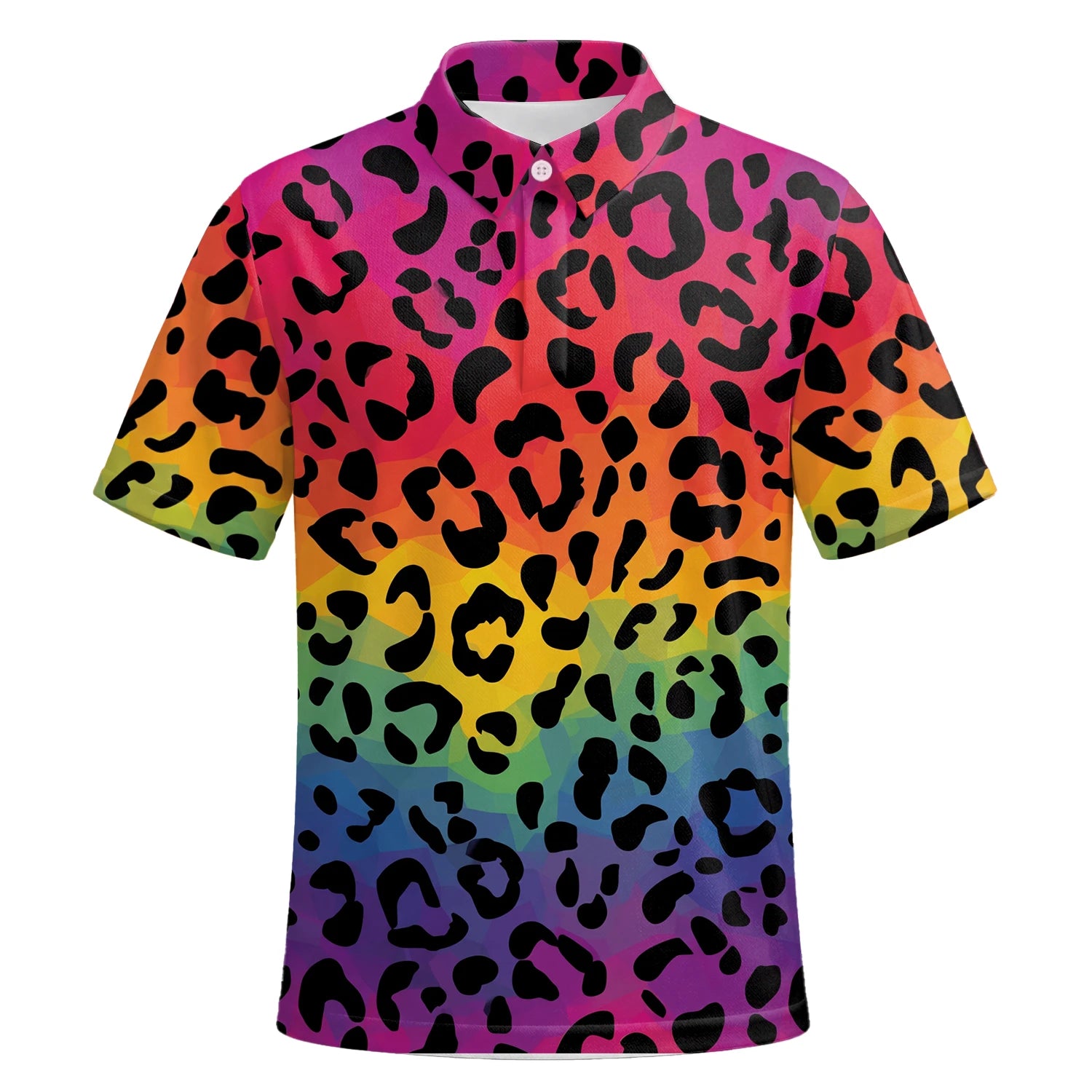 Personalised Rainbow Leopard Print Golf Polo Shirt For Men X1632 | Premium Short Sleeve | 6.webp