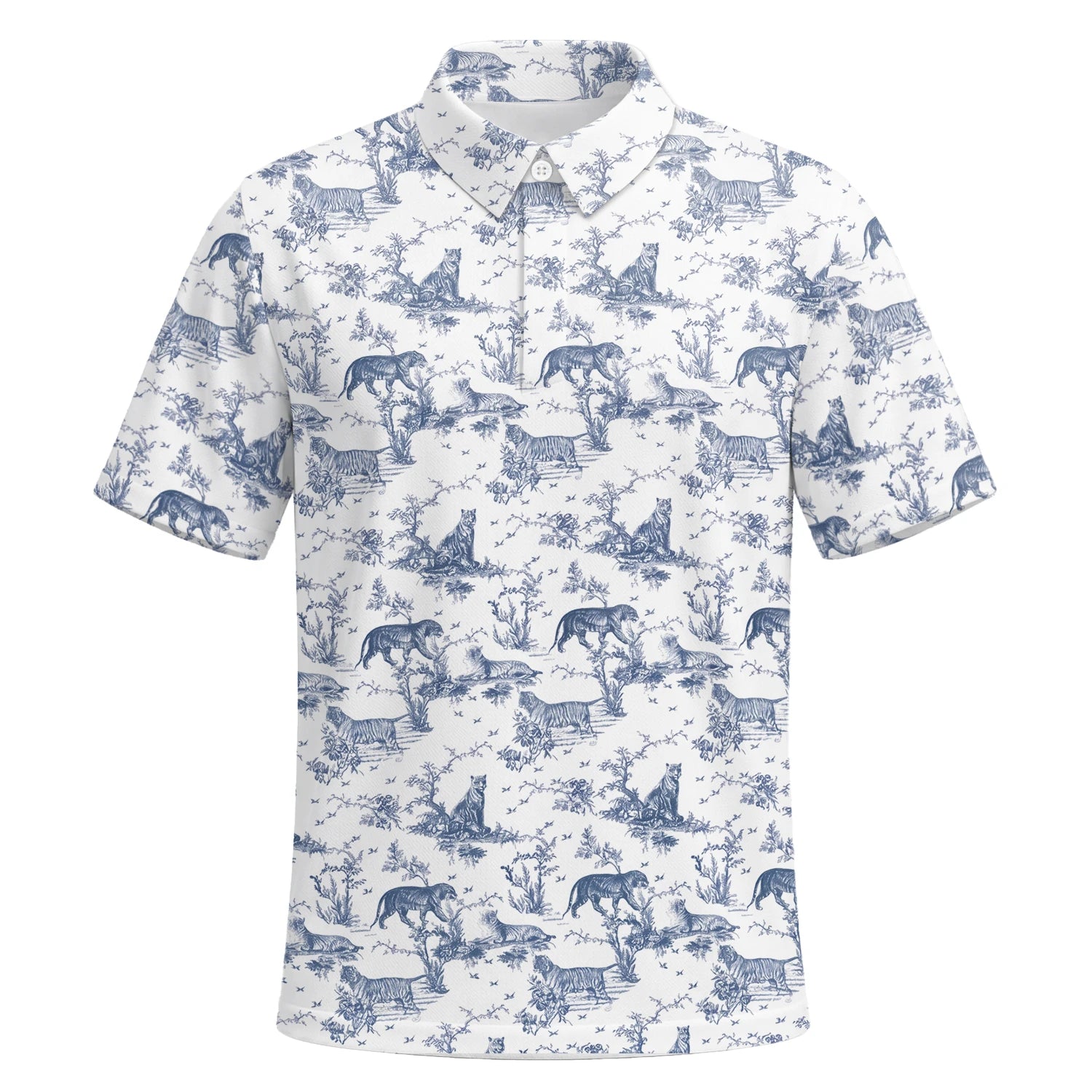 Personalised White Blue Dinosaur Toile Golf Polo Shirt For Men Q4771 | Premium Short Sleeve | 6.webp