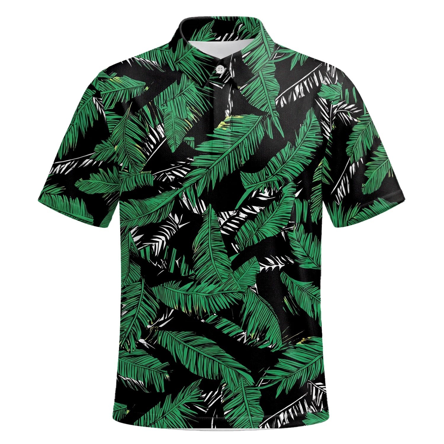 Personalised Black Green Tropical Banana Leaf Golf Polo Shirt For Men K8023 | Premium Short Sleeve | 6.webp