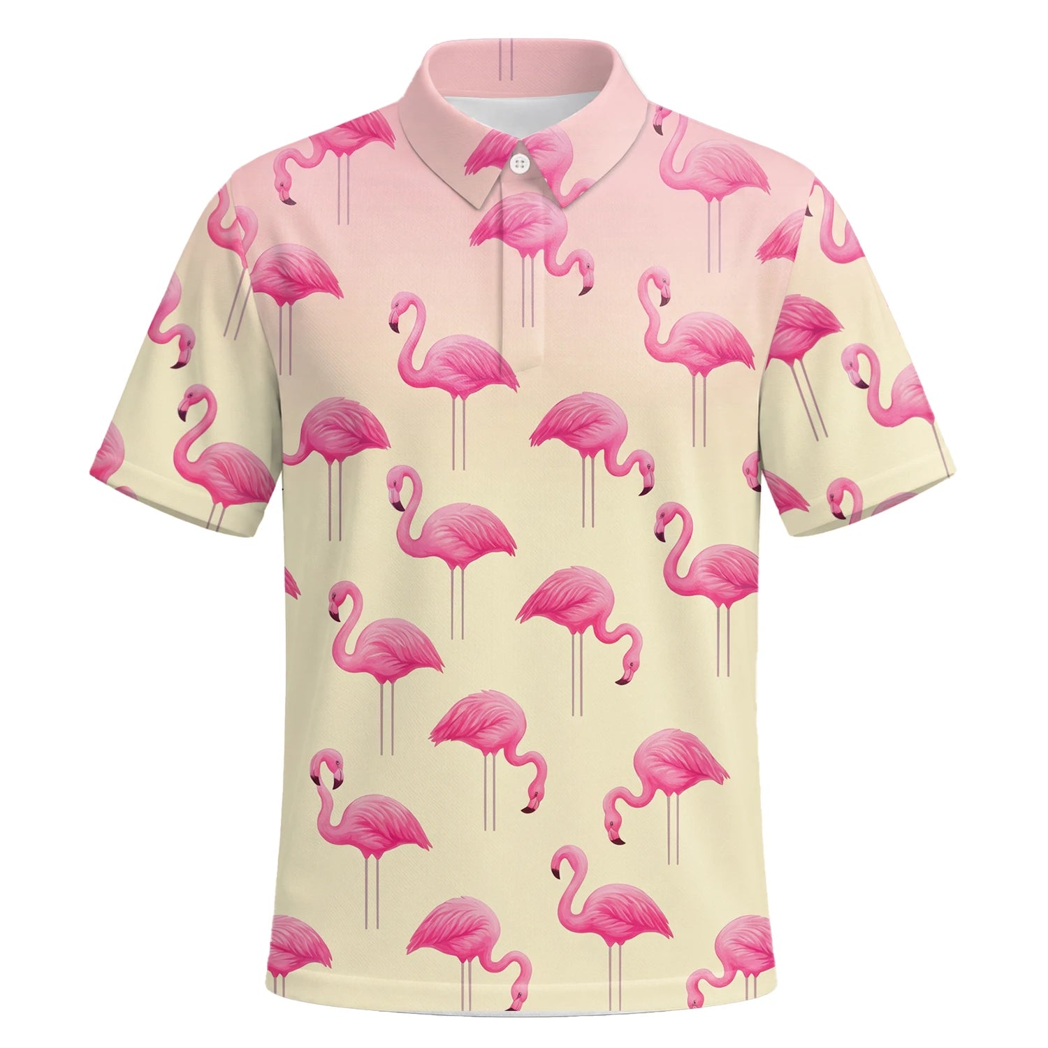 Personalised Cream Pink Flamingo Golf Polo Shirt For Men P5242 | Premium Short Sleeve | 6.webp