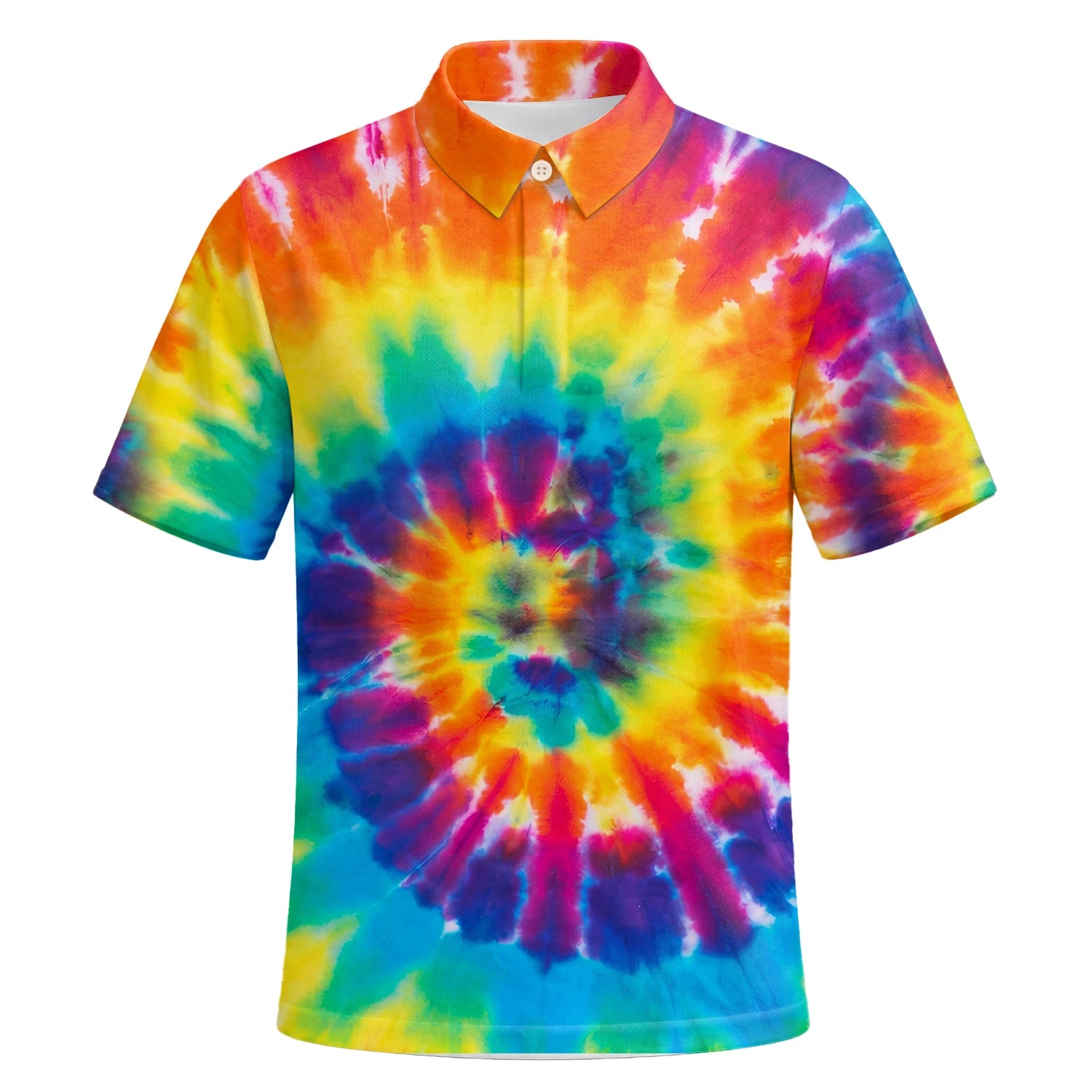 Personalised Rainbow Tie Dye Spiral Golf Polo Shirt For Men S4610 | Premium Short Sleeve | 6.webp