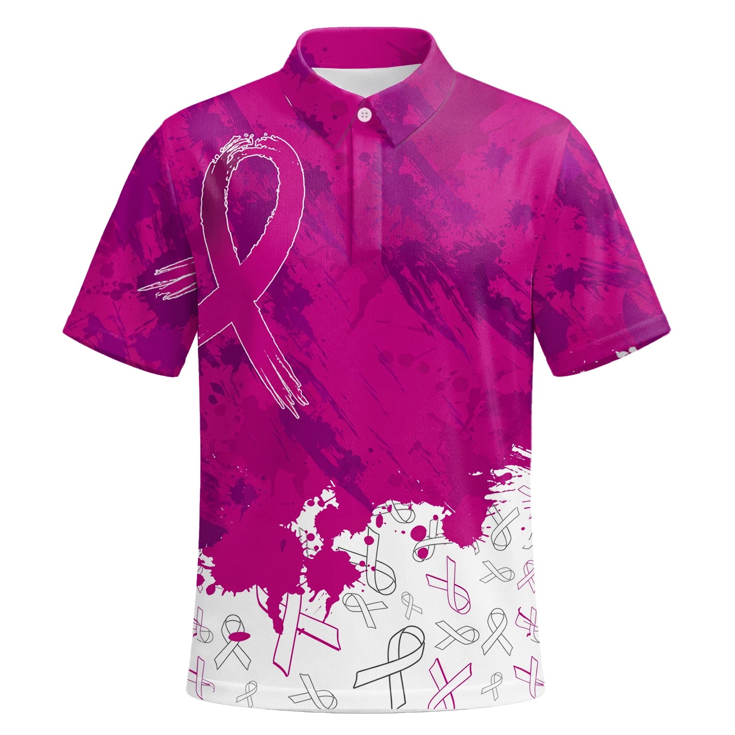 Personalised Magenta Breast Cancer Awareness Ribbon Paint Splash Golf Polo Shirt For Men Q5636 | Premium Short Sleeve | 6.webp