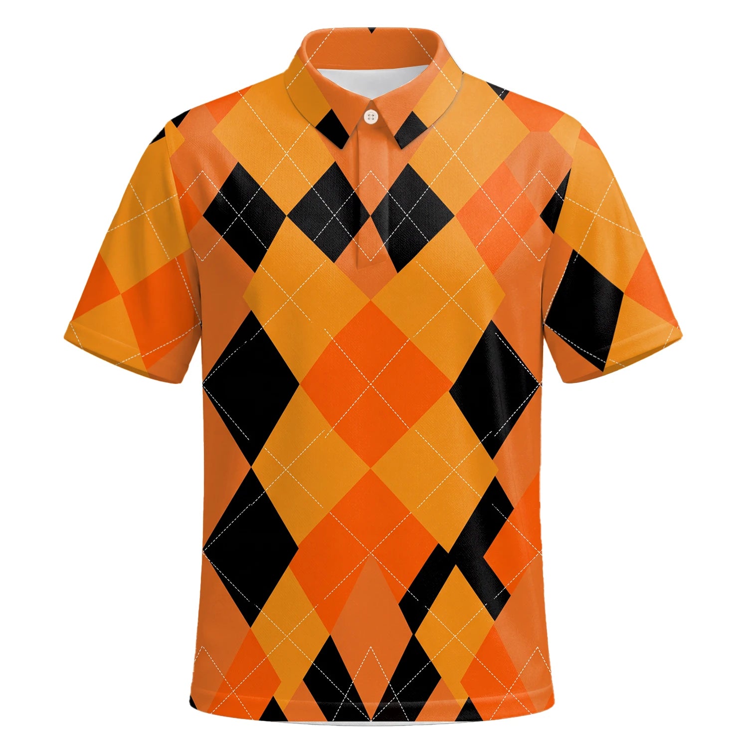 Personalised Orange Black Argyle Diamond Golf Polo Shirt For Men C4203 | Premium Short Sleeve | 6.webp