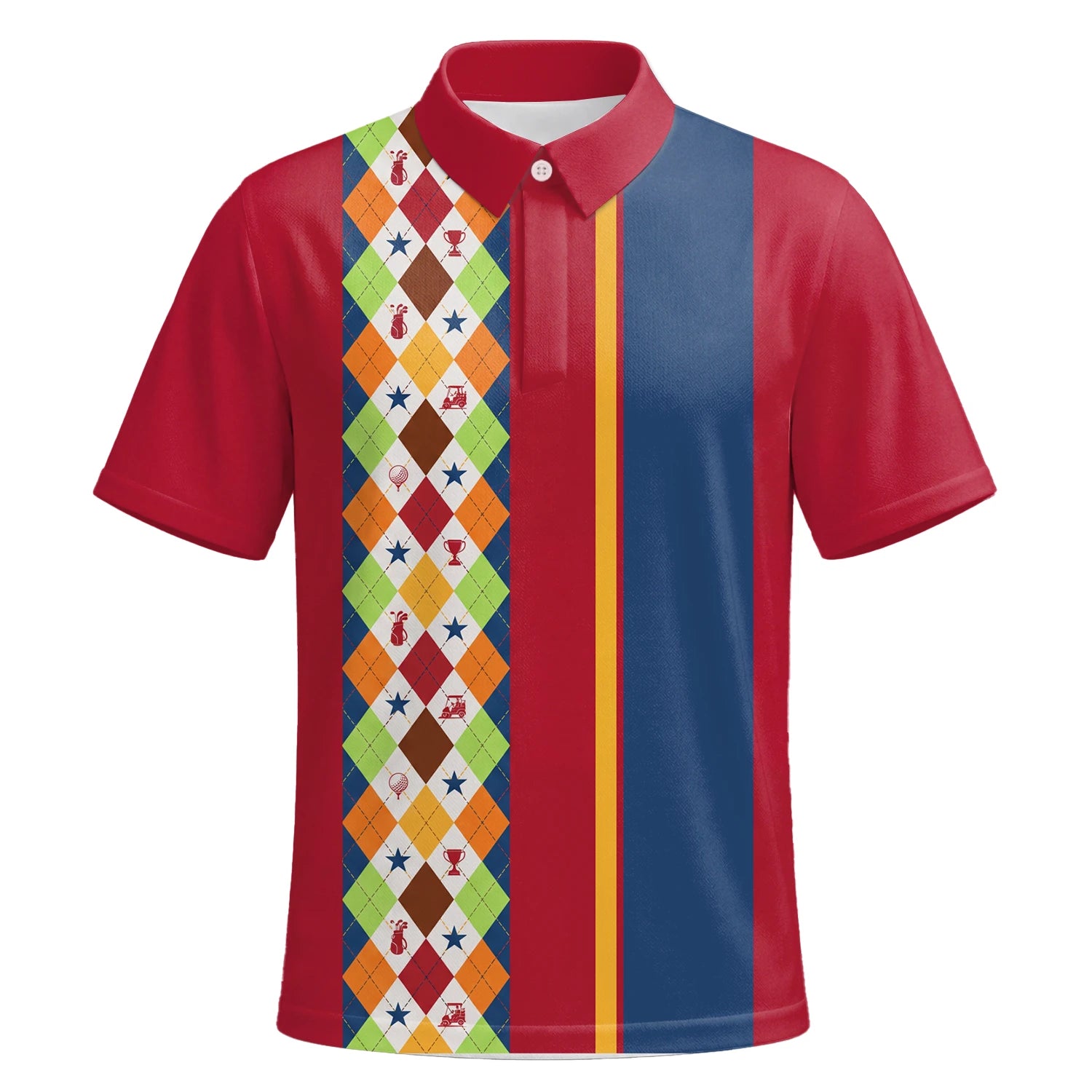 Personalised Red Blue Colourful Argyle Golf Polo Shirt For Men V1769 | Premium Short Sleeve | 6.webp