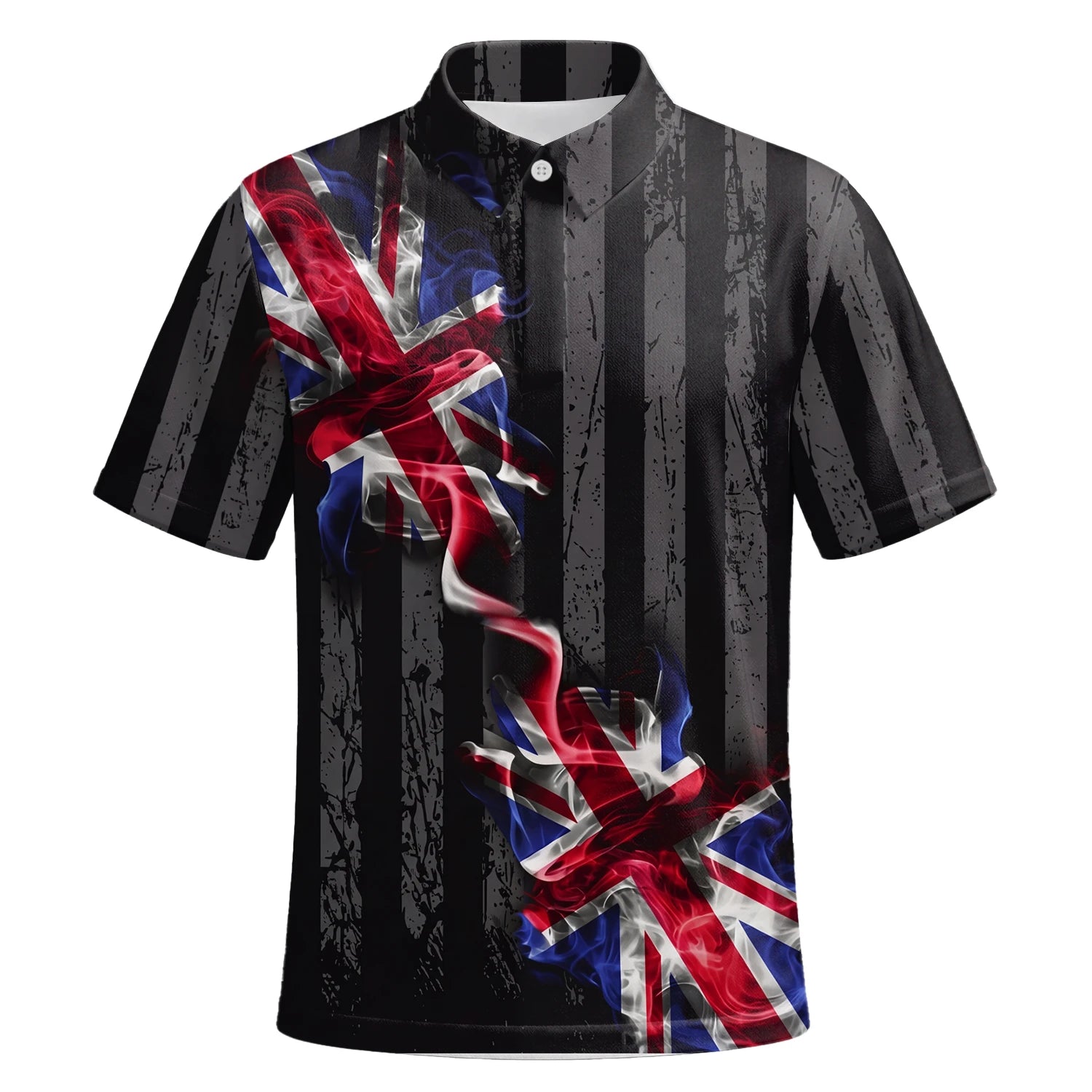 Personalised Black Union Jack Lightning Golf Polo Shirt For Men U9443 | Premium Short Sleeve | 6.webp