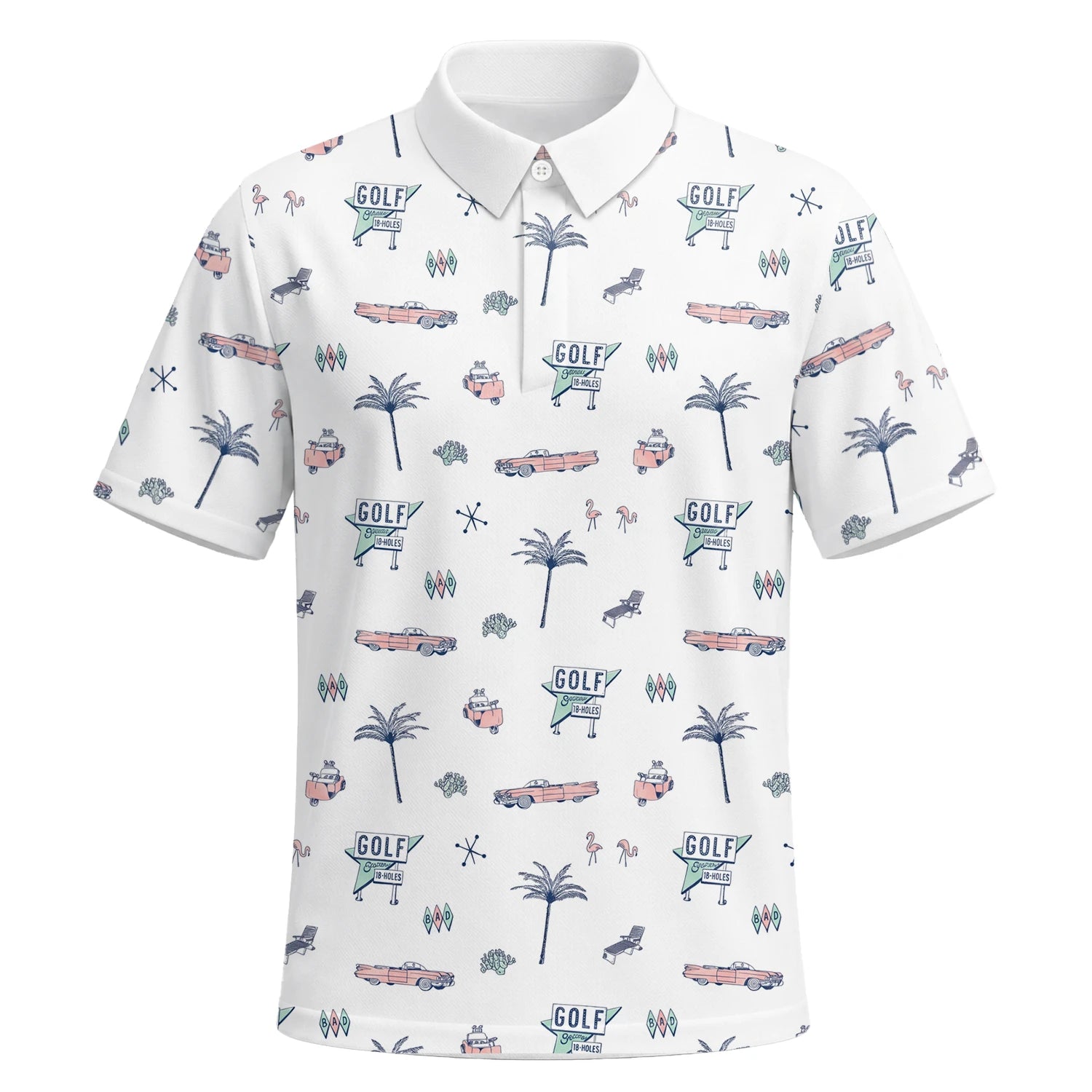Personalised White Golf Holiday Doodle Golf Polo Shirt For Men Z8344 | Premium Short Sleeve | 6.webp
