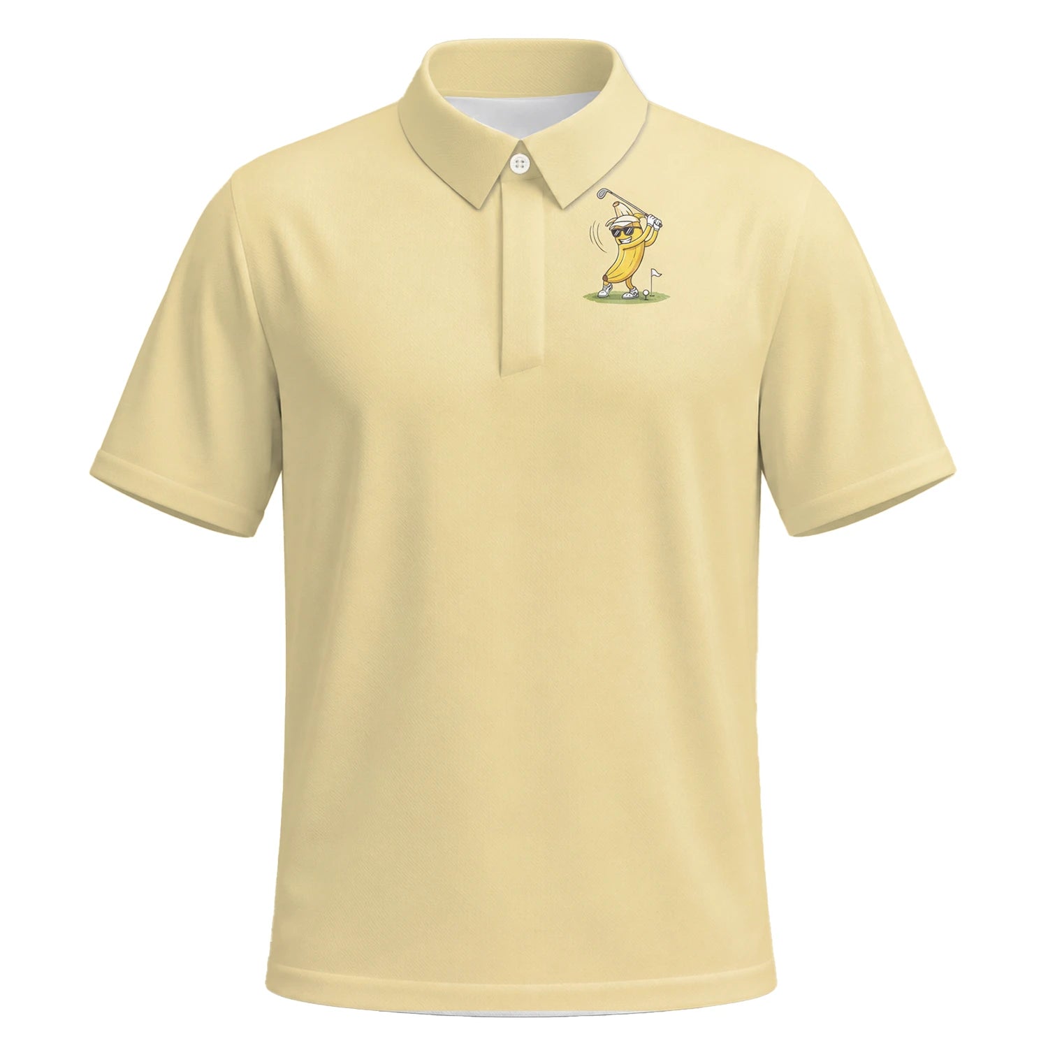 Personalised Pale Yellow Banana Golfer Cartoon Golf Polo Shirt For Men X9847 | Premium Short Sleeve | 6.webp