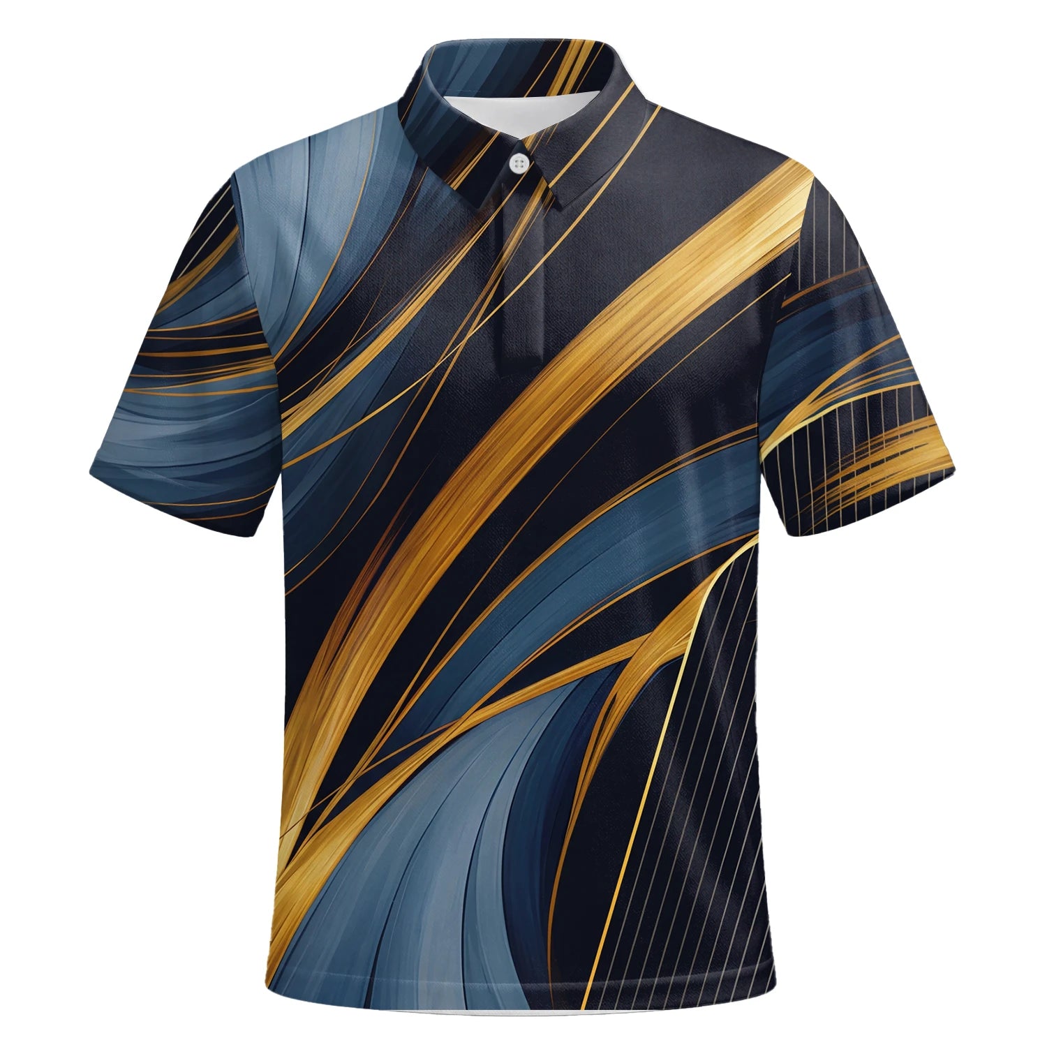 Personalised Navy Gold Abstract Ribbon Golf Polo Shirt For Men V6882 | Premium Short Sleeve | 6.webp