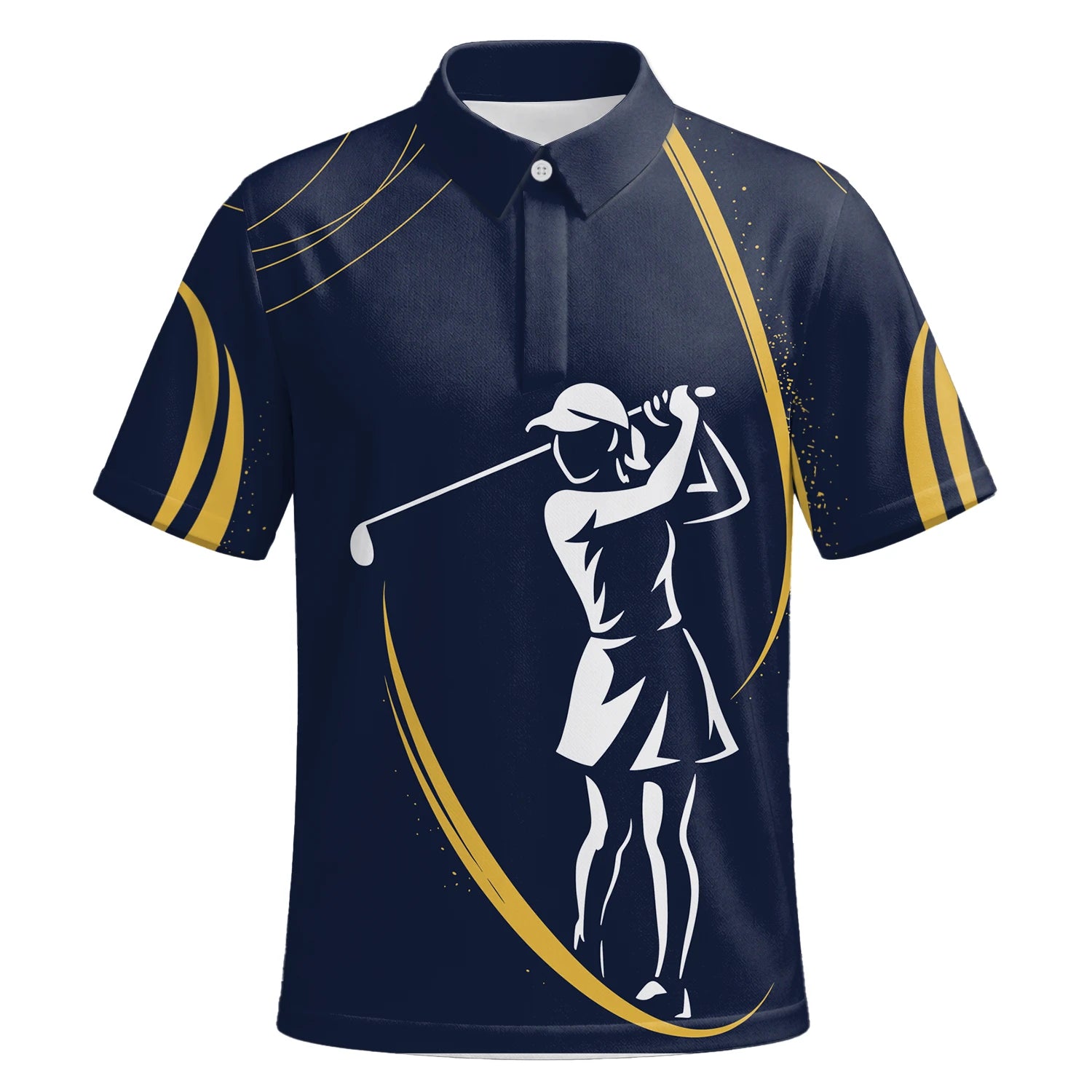 Personalised Navy Gold Golfer Silhouette Golf Polo Shirt For Men K0906 | Premium Short Sleeve | 6.webp