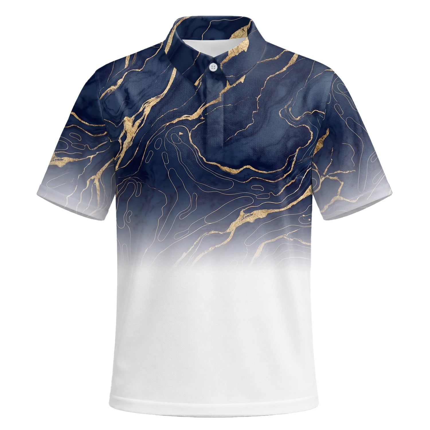 Personalised Navy White Marble Gold Vein Golf Polo Shirt For Men U5613 | Premium Short Sleeve | 6.webp