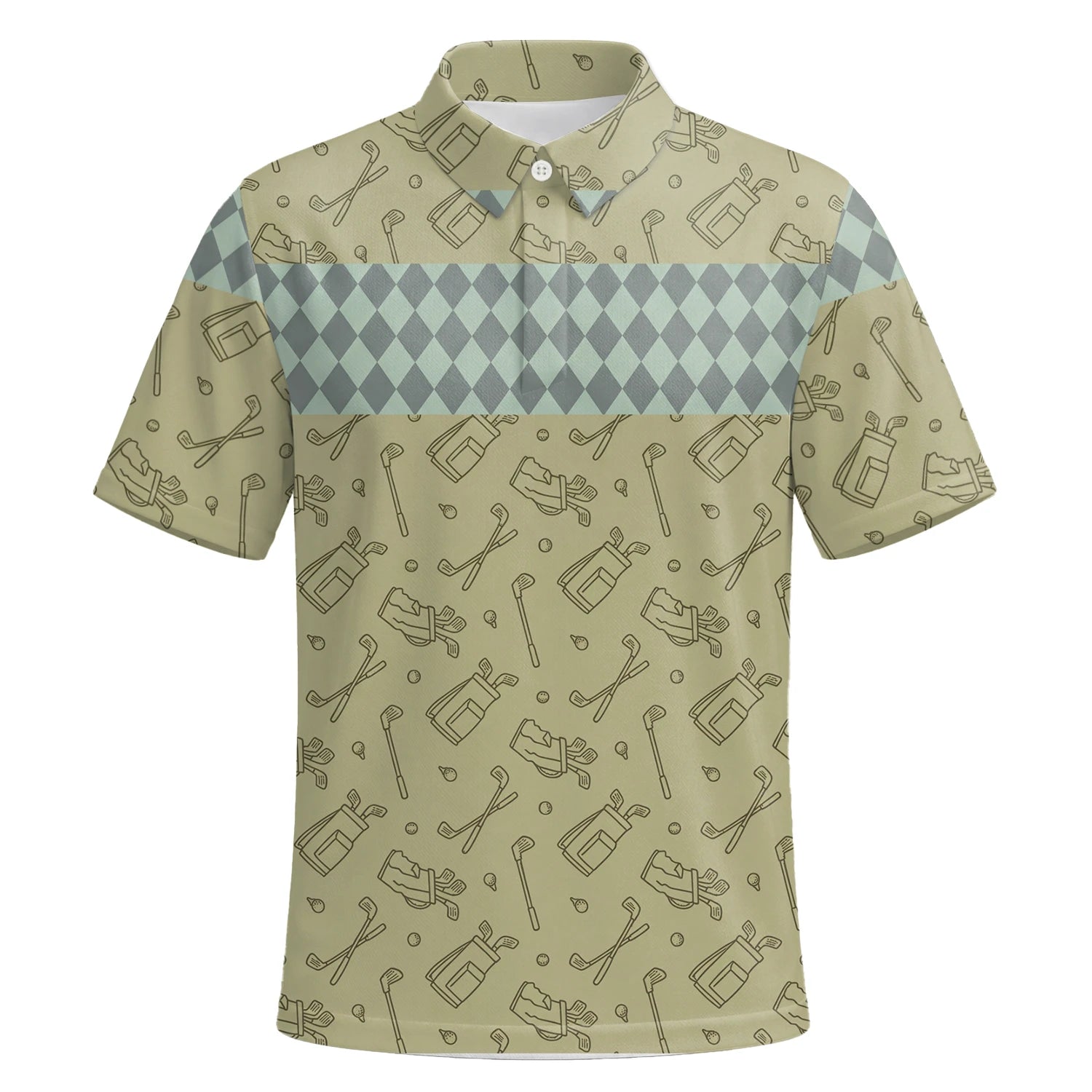 Personalised Khaki Golf Club Sketch Argyle Golf Polo Shirt For Men K5983 | Premium Short Sleeve | 6.webp