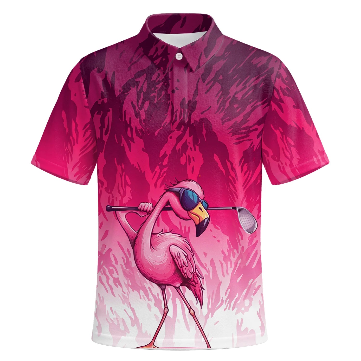 Personalised Pink Flamingo Golfer Paint Splash Golf Polo Shirt For Men R4990 | Premium Short Sleeve | 6.webp
