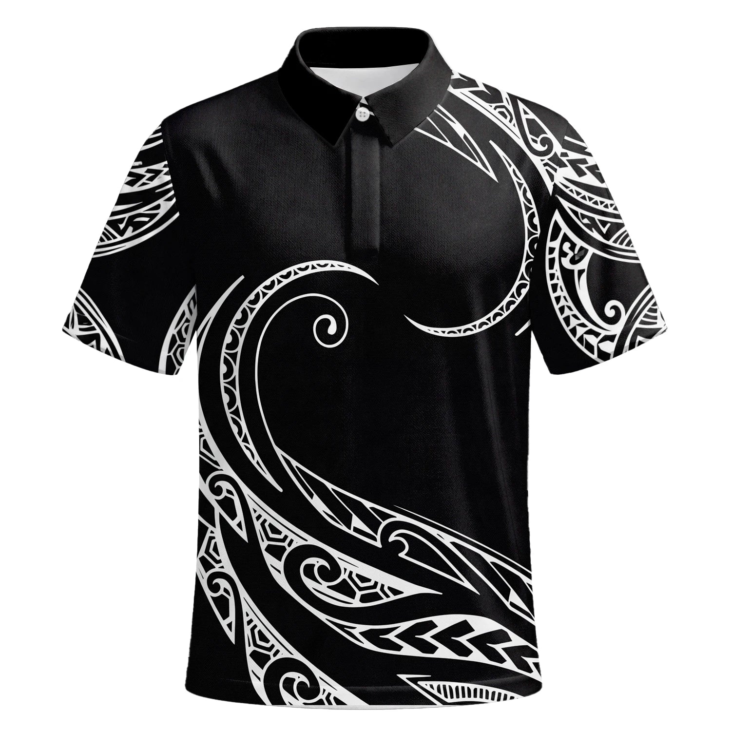 Personalised Black White Tribal Wave Golf Polo Shirt For Men R9560 | Premium Short Sleeve | 6.webp